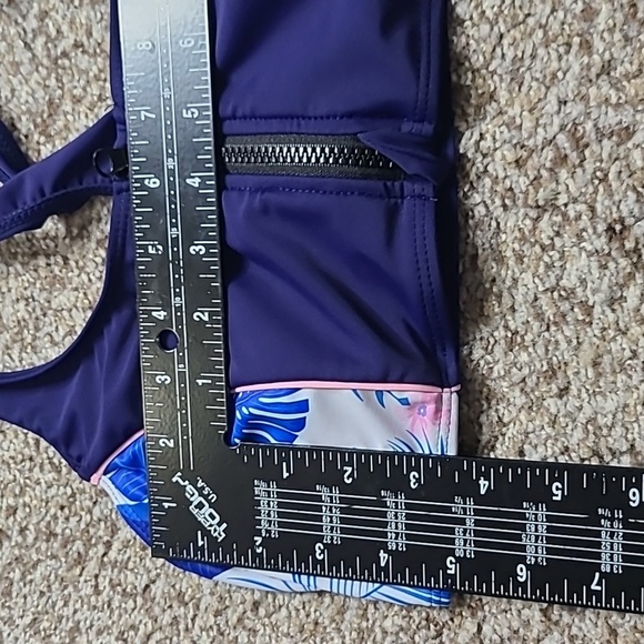 Women's Blue Tropicall Leaf Print Swim Top - Picture 9 of 10